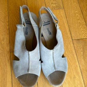 Clarks suede wedge sandals.